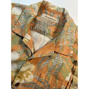 Tommy‎ Bahama Men's Silk Hawaiian Shirt Orange Floral Print Short Sleeve M M